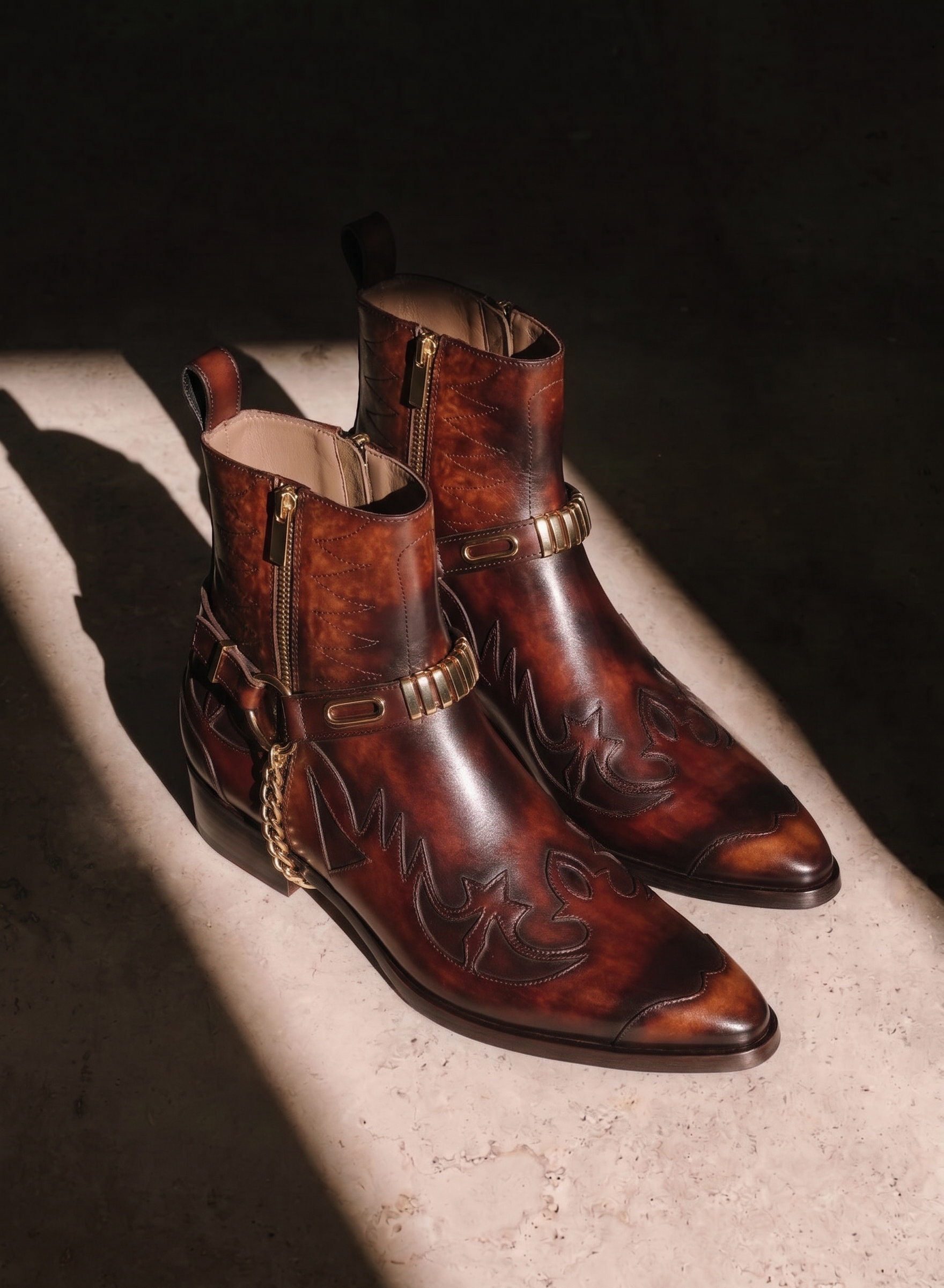 Santiago Goodyear Welted Cowboy Boots in Brick-Brown with Cuban Heel