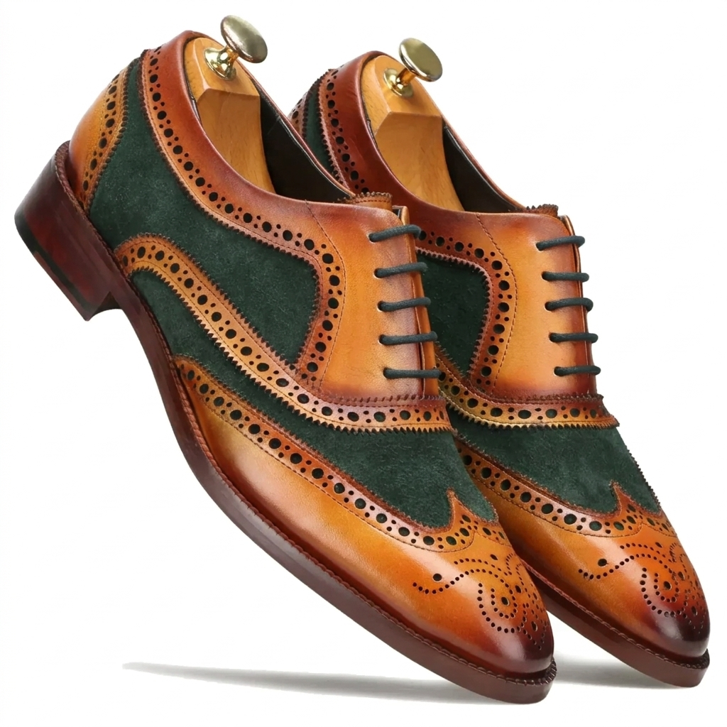 TanGreen Wingtip London Brogues