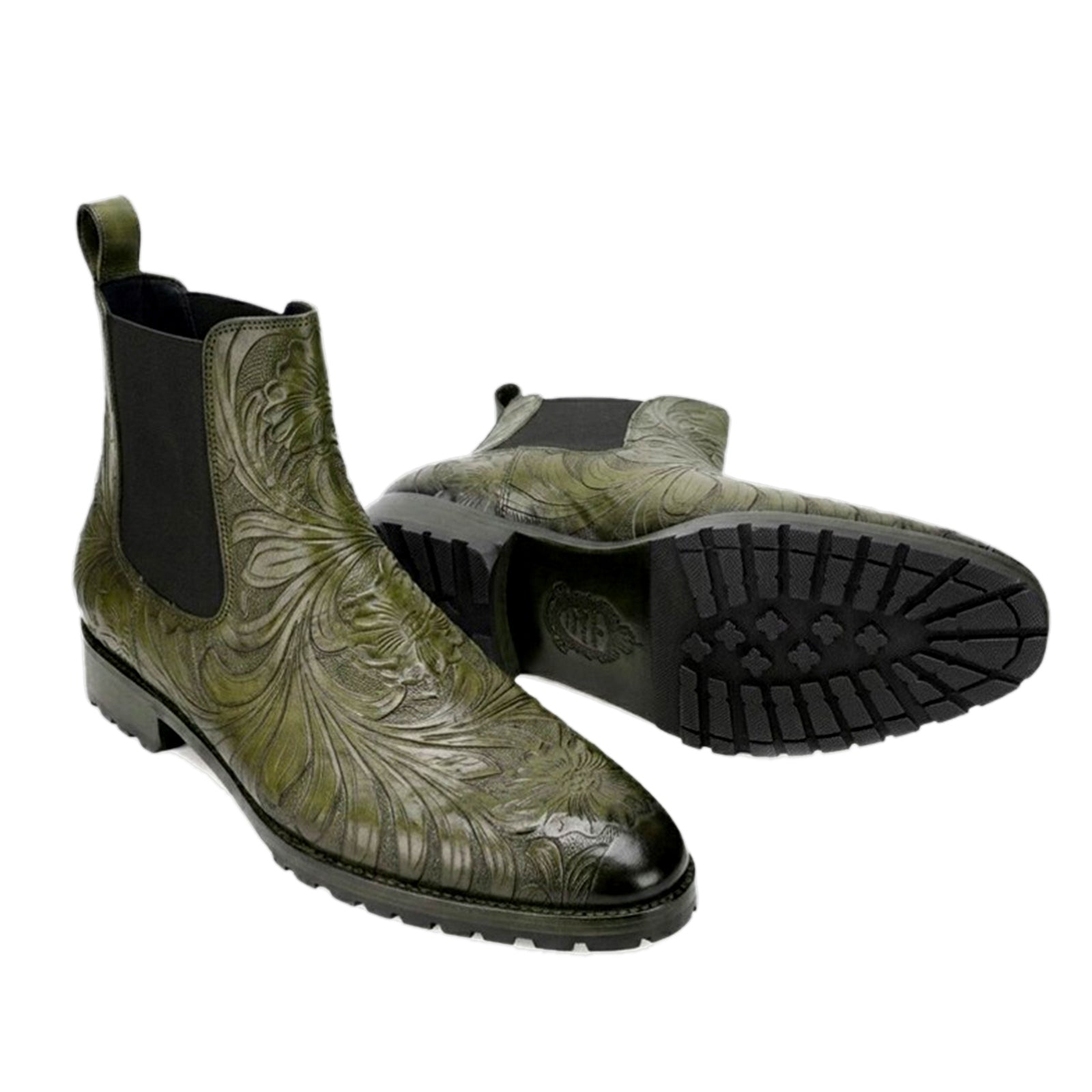 Florentine Handtooled Chelsea Boot in Olive
