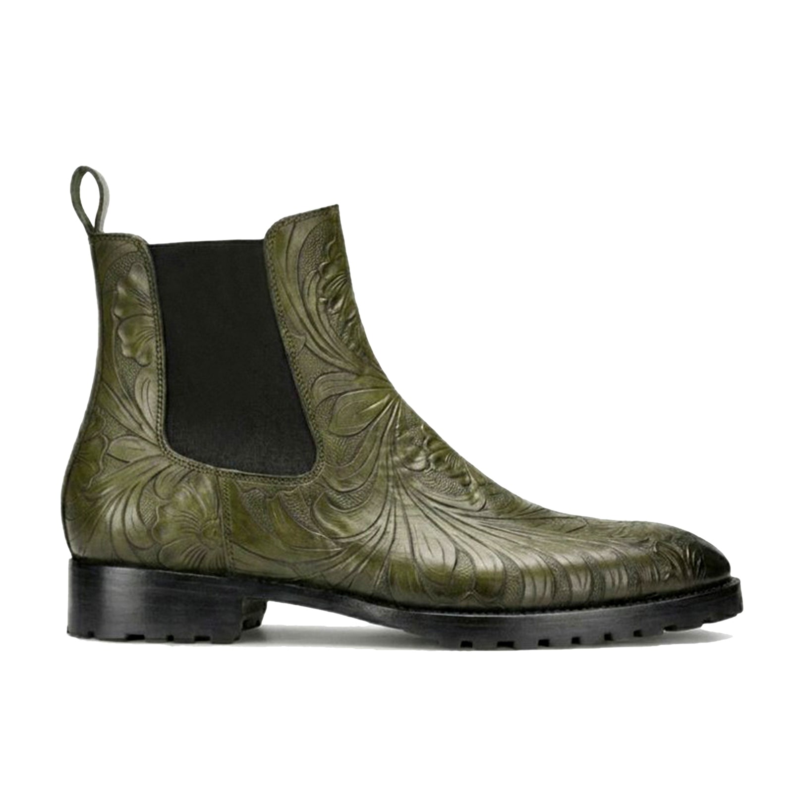 Florentine Handtooled Chelsea Boot in Olive