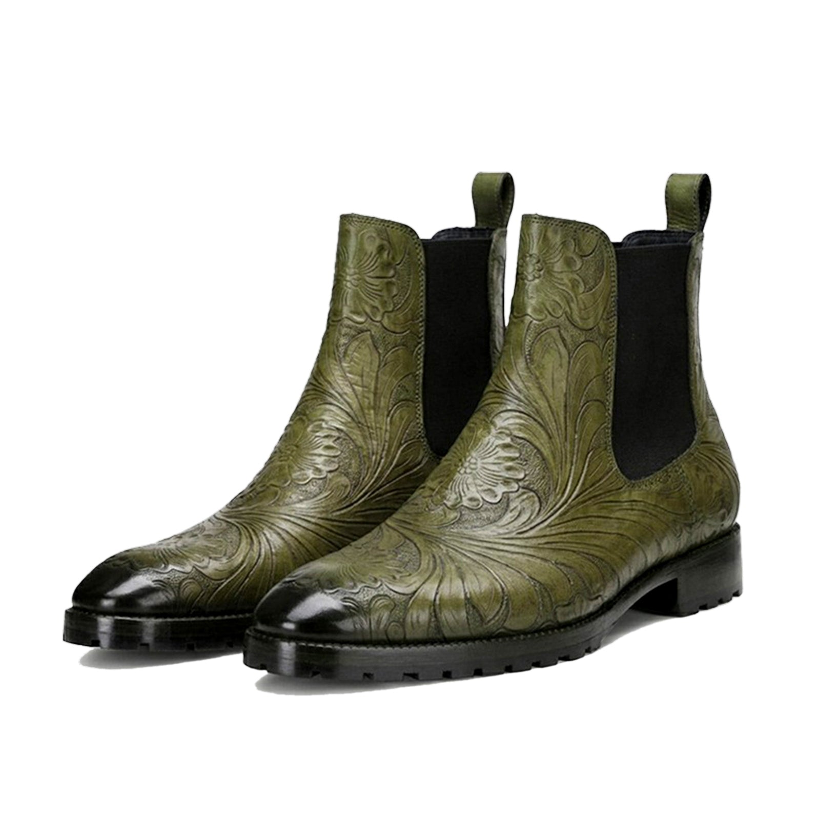 Florentine Handtooled Chelsea Boot in Olive