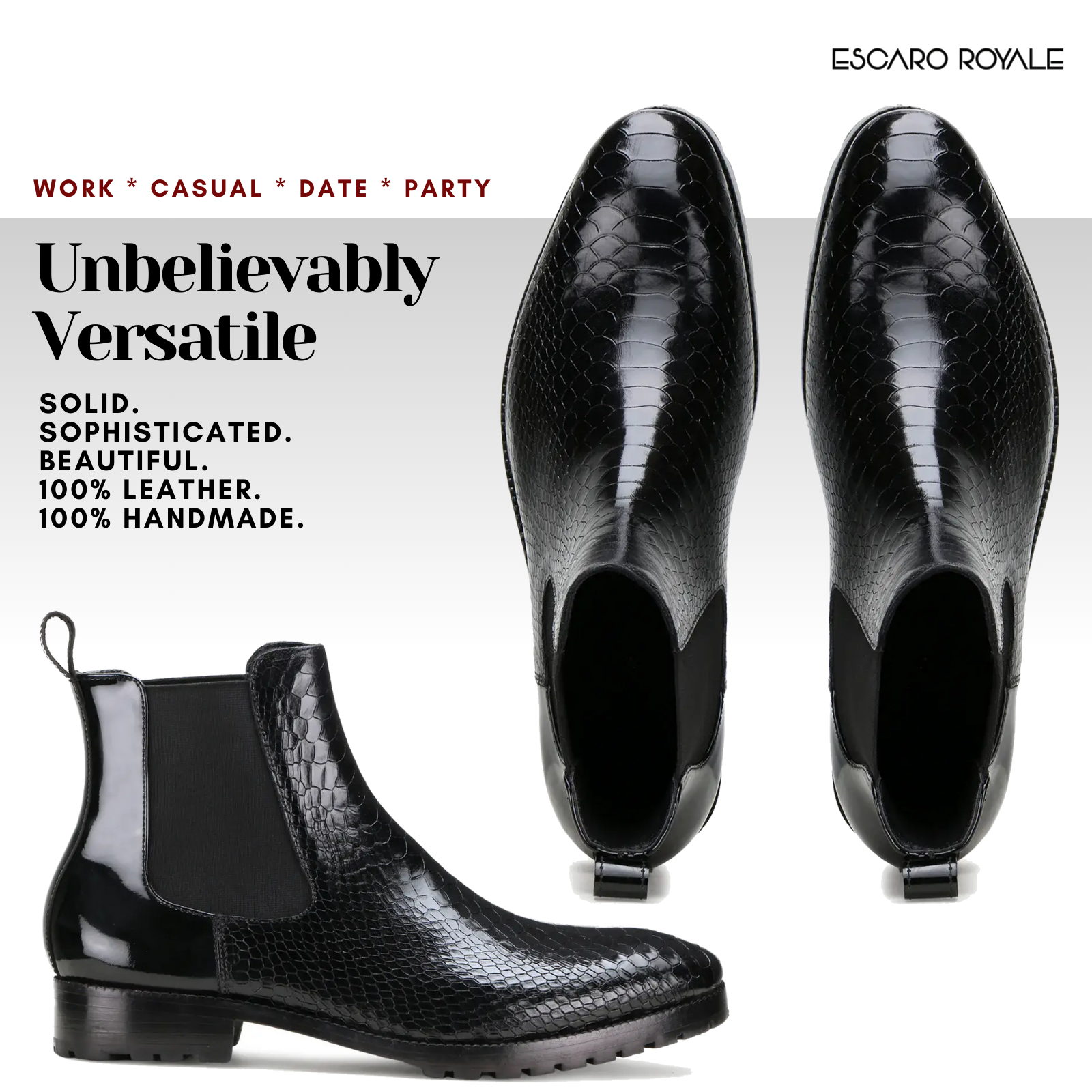 Escaro Royale Blake Stitched Goldbrow Python Chelsea Boots