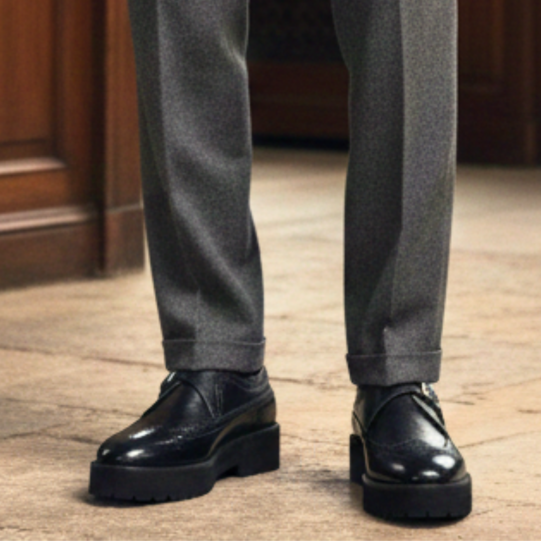 Escaro Royale Stature Wingtip Monk with Thick Sole in Black