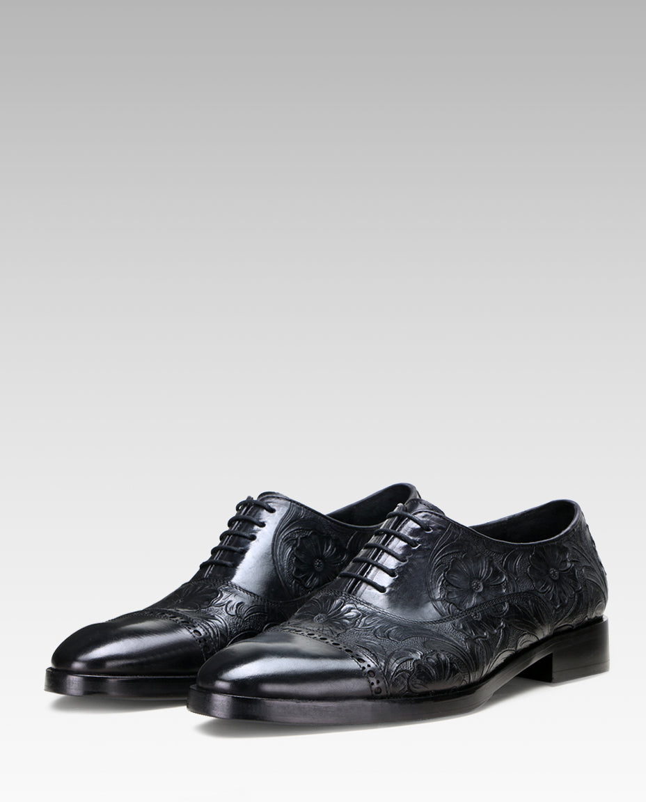 Florentine Handtooled Cap-Toe Oxford In Black