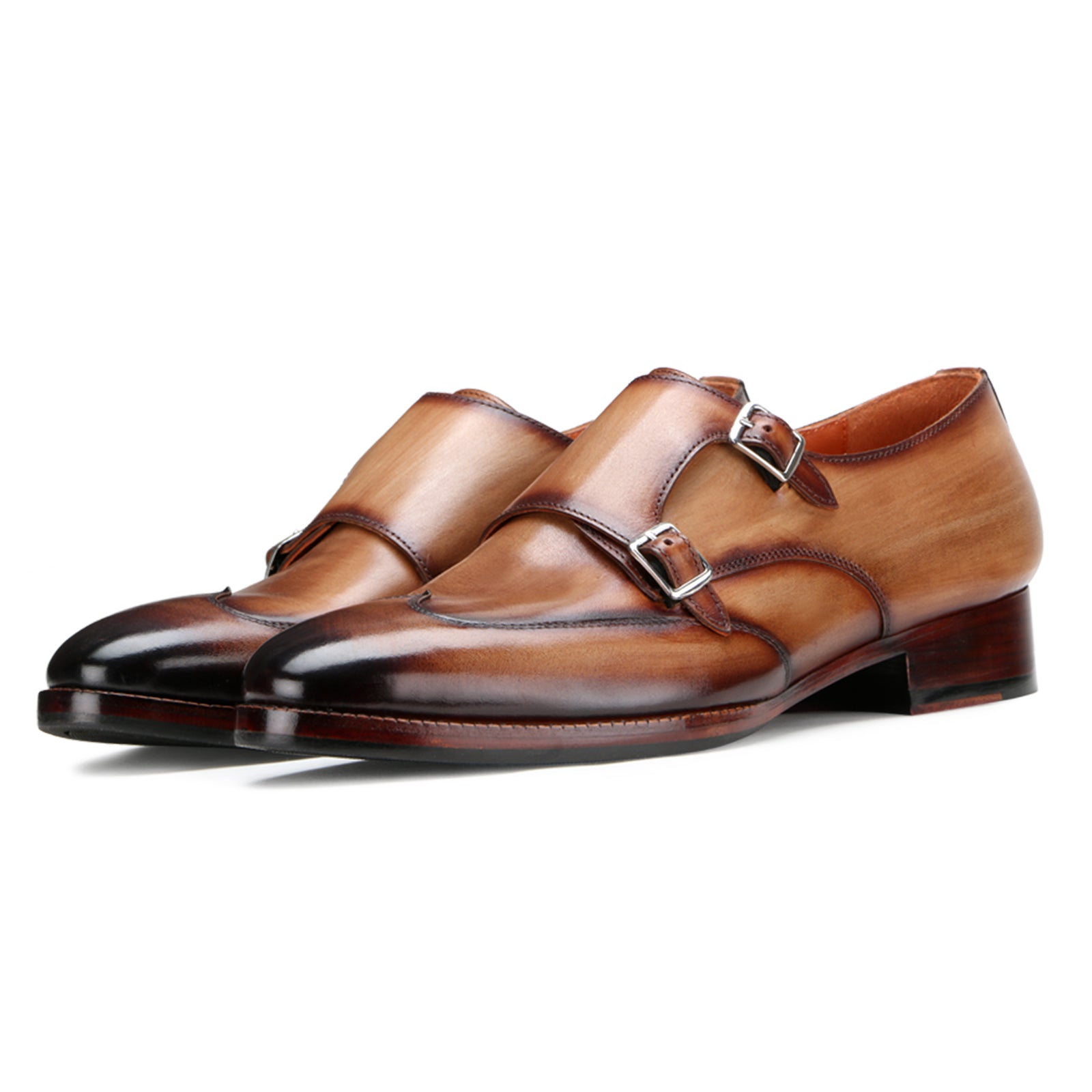 Pharoh Wingtip Double Monks in Tan