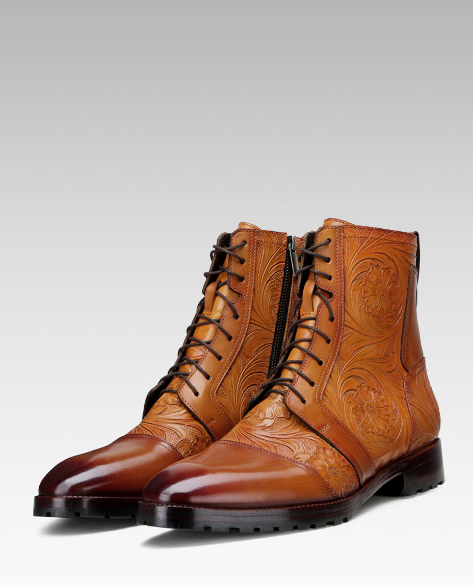 Florentine Handtooled Dress Boot In Tan