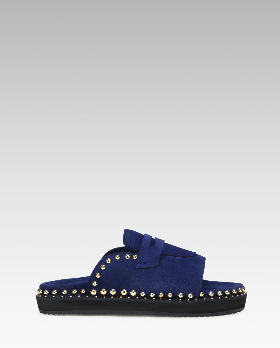 Milano Metal Studded Penny Sliders in Blue