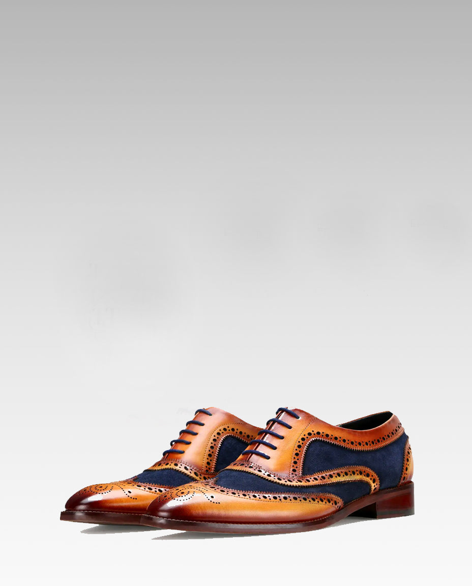 Tan-Blue Wingtip London Brogues