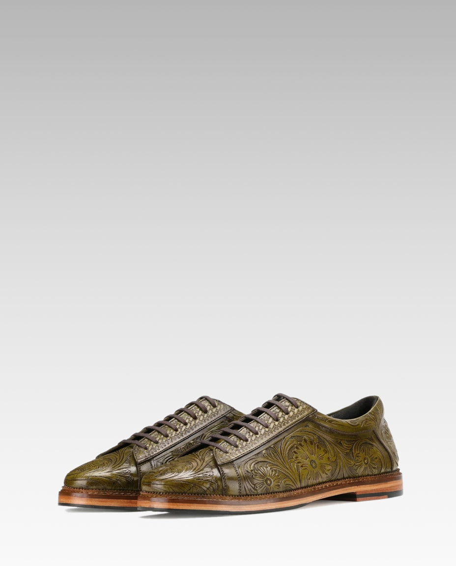 Strumento Handtooled Derby in Olive