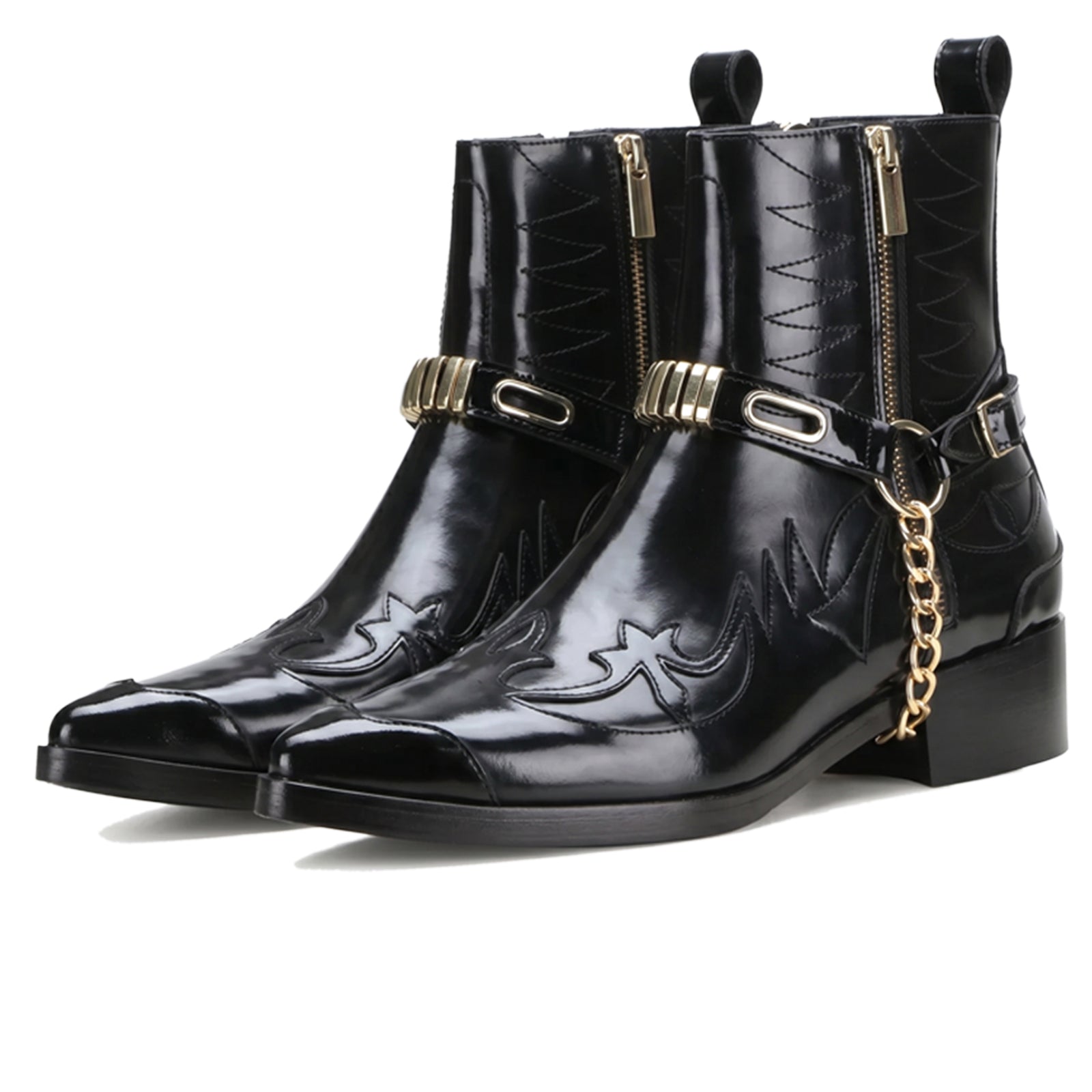 Santiago Goodyear Welted Cowboy Boots in Black with Cuban Heel