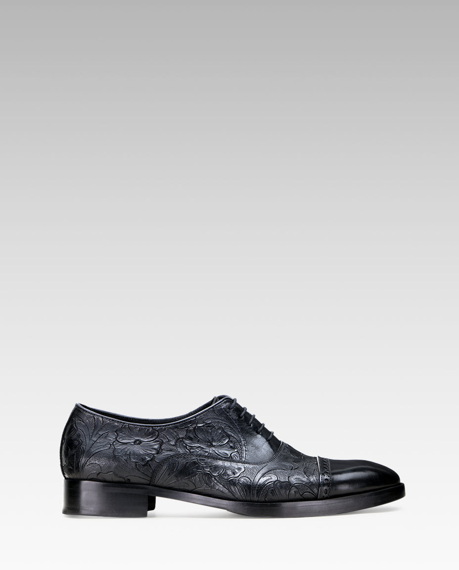 Florentine Handtooled Cap-Toe Oxford In Black