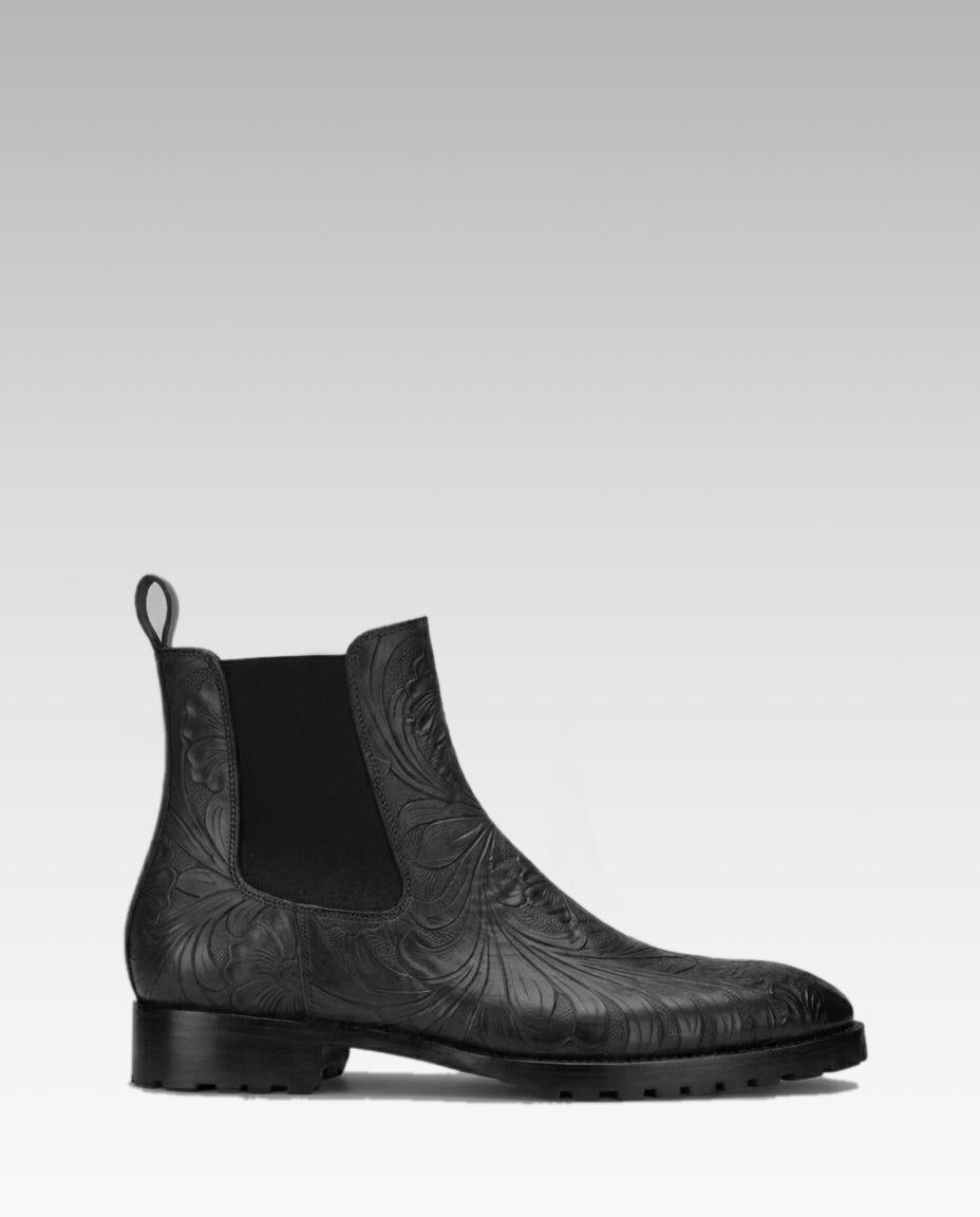 Florentine Handtooled Chelsea Boot In Black