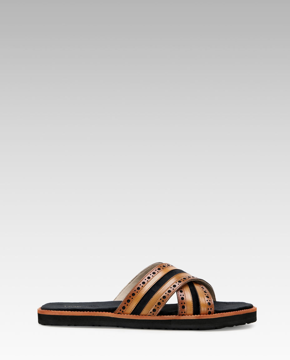 The Veneto Crossband Sliders in Tan-Black