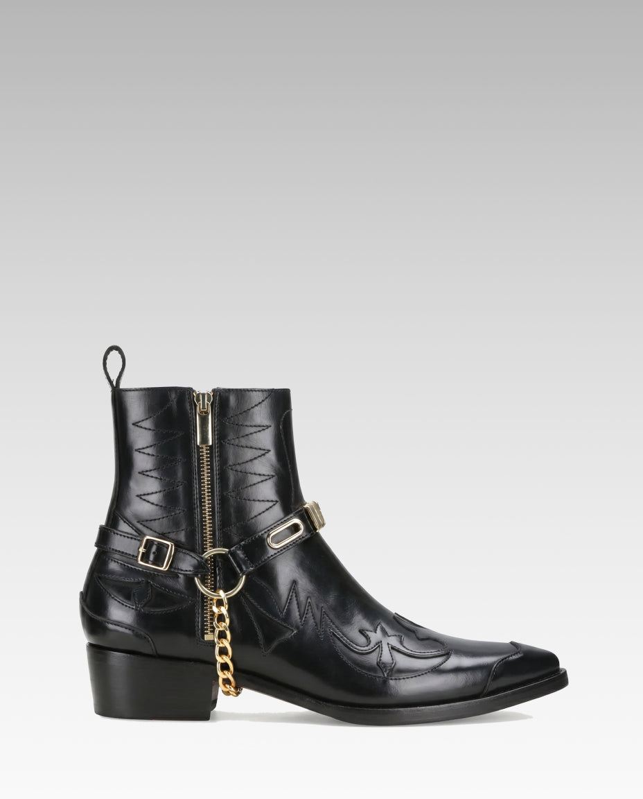 Santiago Goodyear Welted Cowboy Boots in Black with Cuban Heel