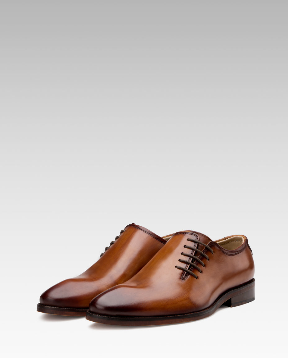 Side Lace-Up Wholecut Oxfords In Cognac