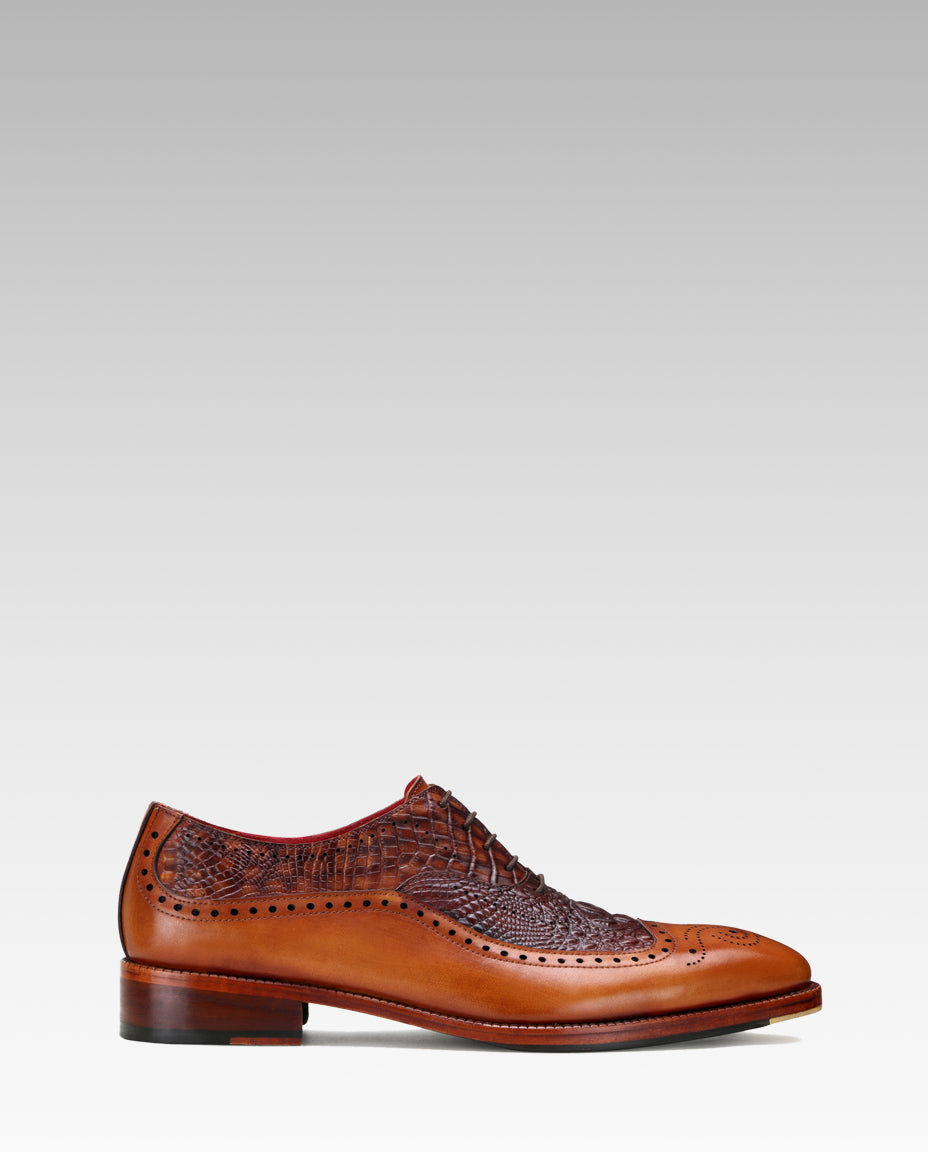 The Cabot Triple Textured Oxfords in Tan-Brown with Metal Toe Plate Detail
