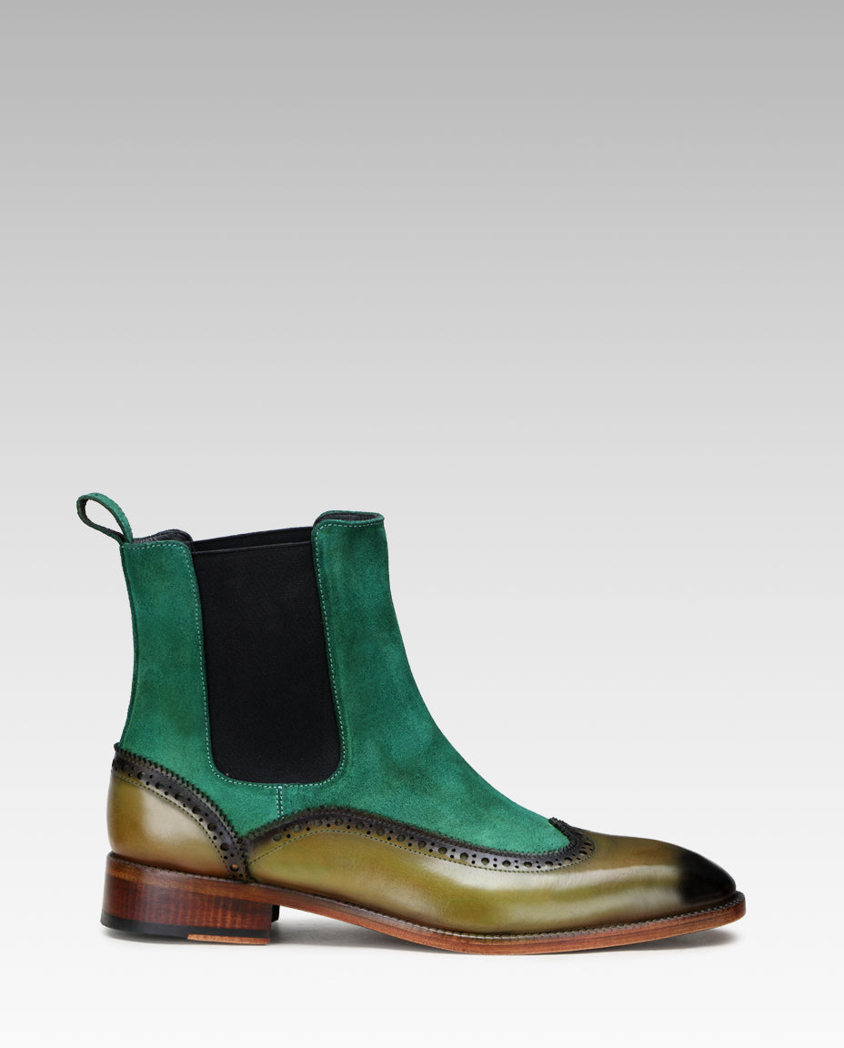 Ashcroft Chelsea Boots with Taper Toe in Olive-Green