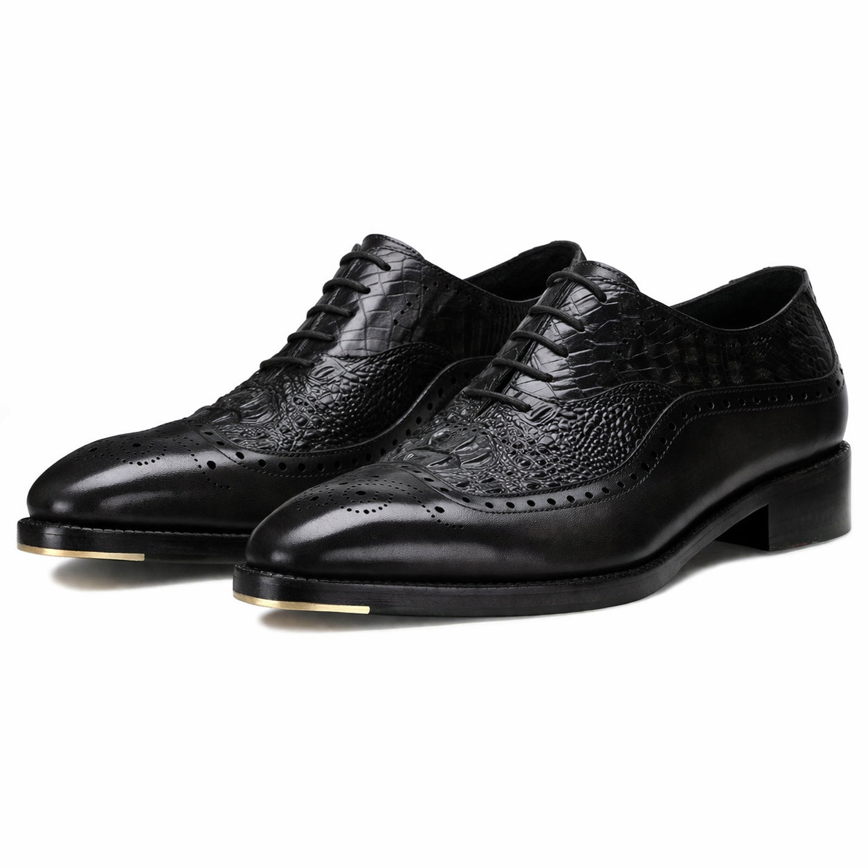 The Cabot Triple Textured Oxfords in Black with Metal Toe Plate Detail