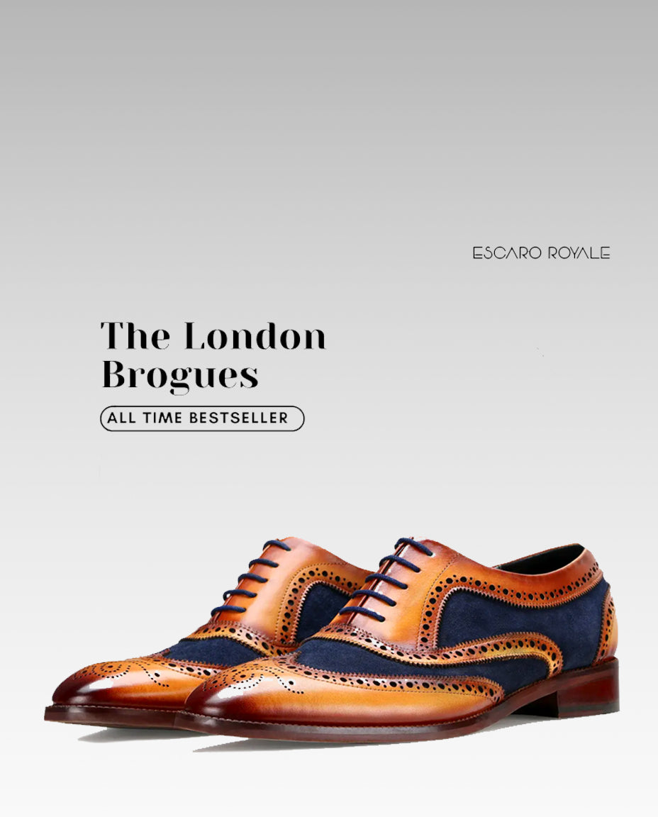 Tan-Blue Wingtip London Brogues