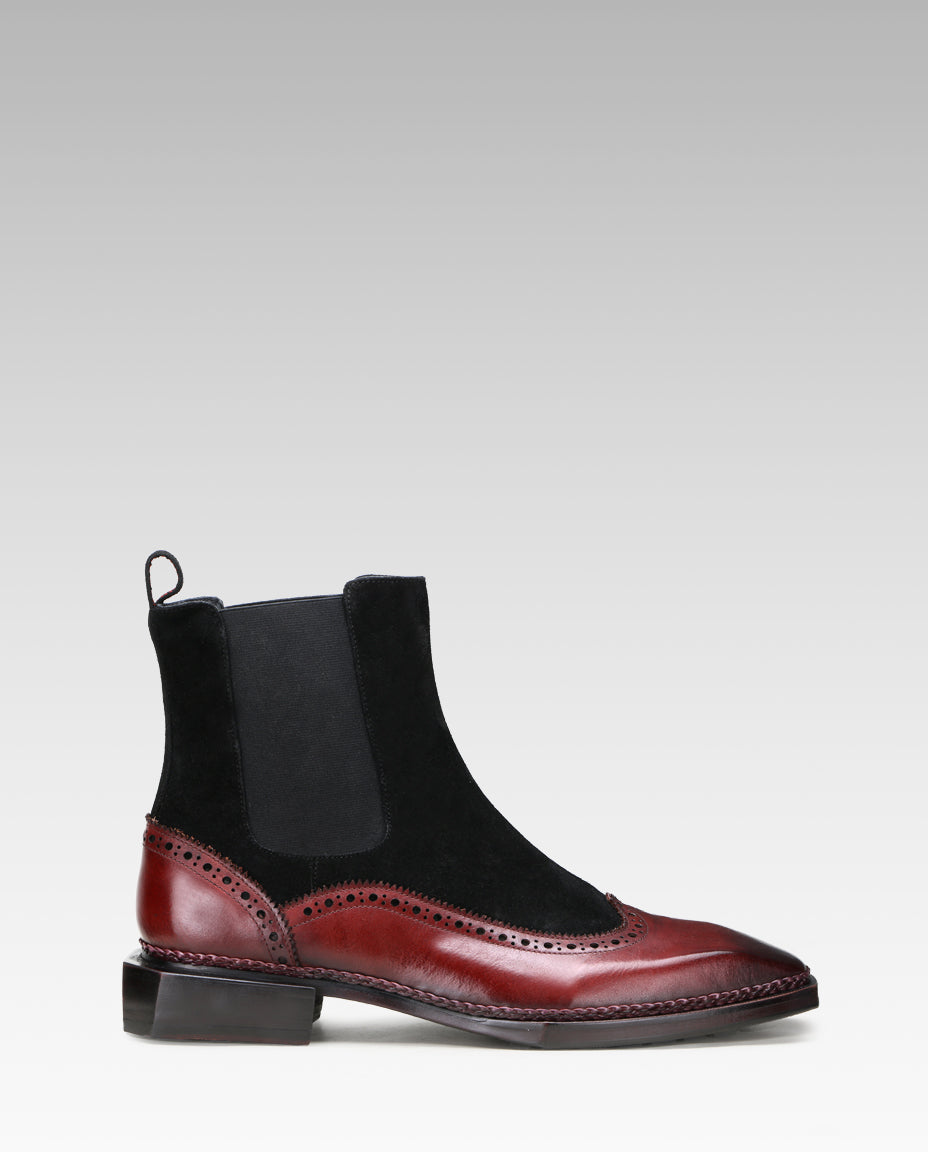 Northcrest Wingtip Chelsea Boots with Taper Toe in Wine