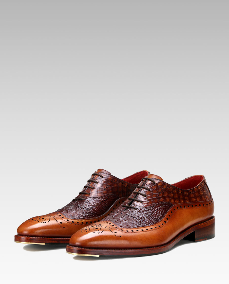 The Cabot Triple Textured Oxfords in Tan-Brown with Metal Toe Plate Detail