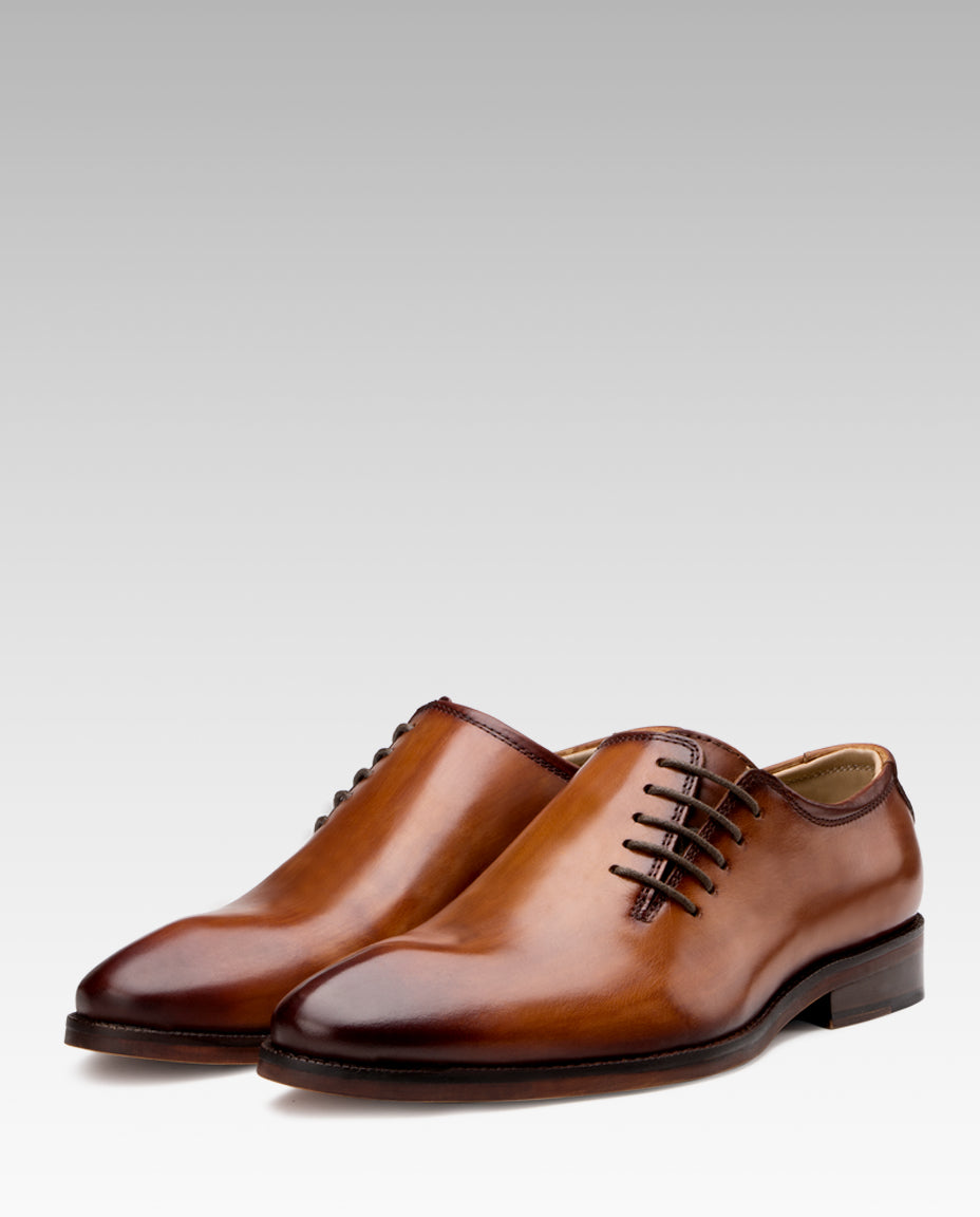 Side Lace-Up Wholecut Oxfords In Cognac