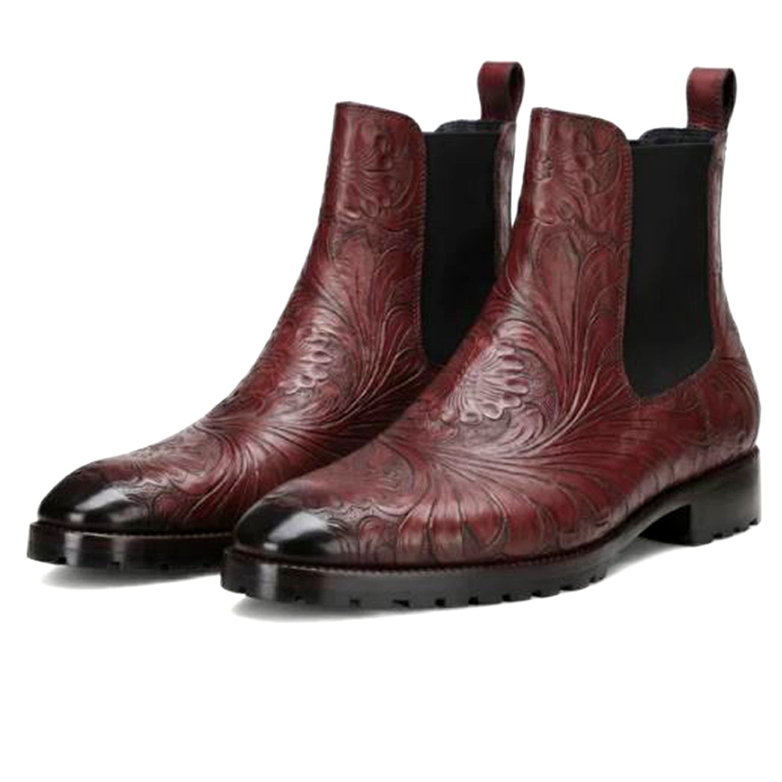 Florentine Handtooled Chelsea Boot in Burgundy