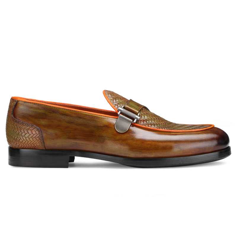 Raven Weave-Embossed Single Monk Slipons - Tan