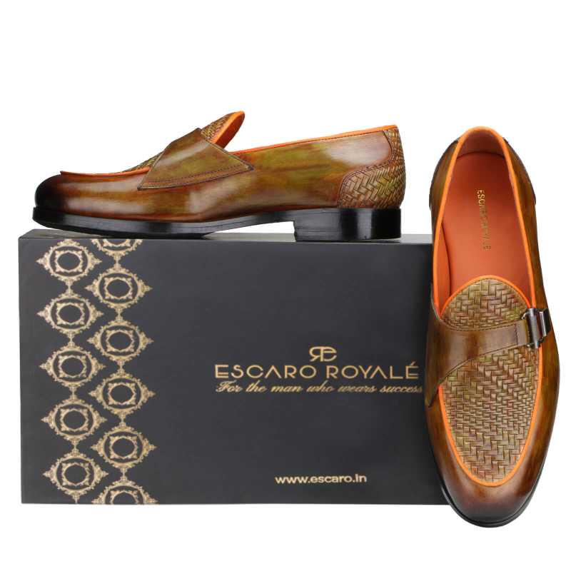 Raven Weave-Embossed Single Monk Slipons - Tan