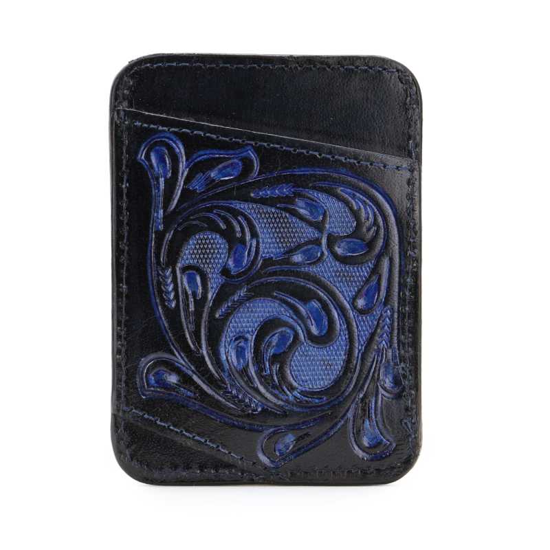 The Athens Hand-Tooled Leather Cash Card Holder In Blue