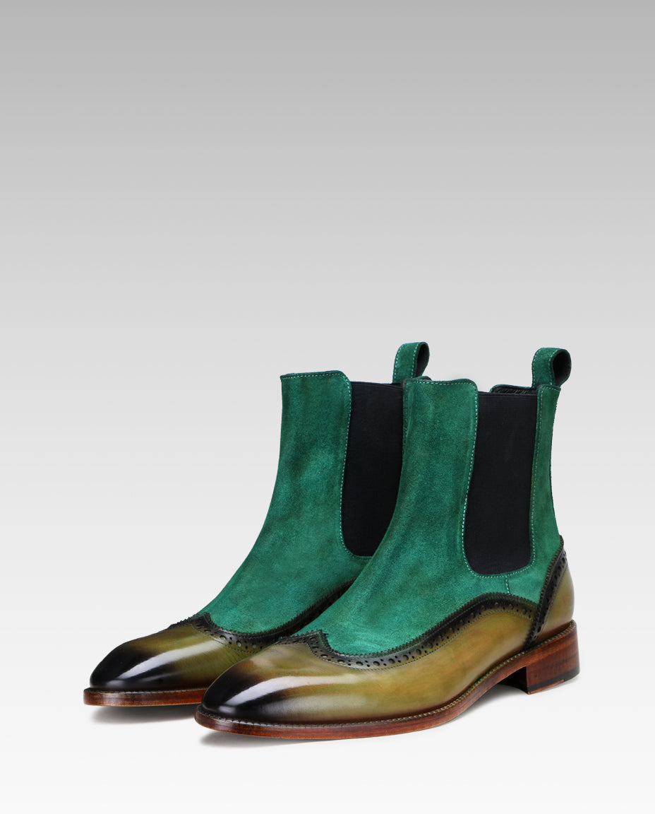 Ashcroft Chelsea Boots with Taper Toe in Olive-Green
