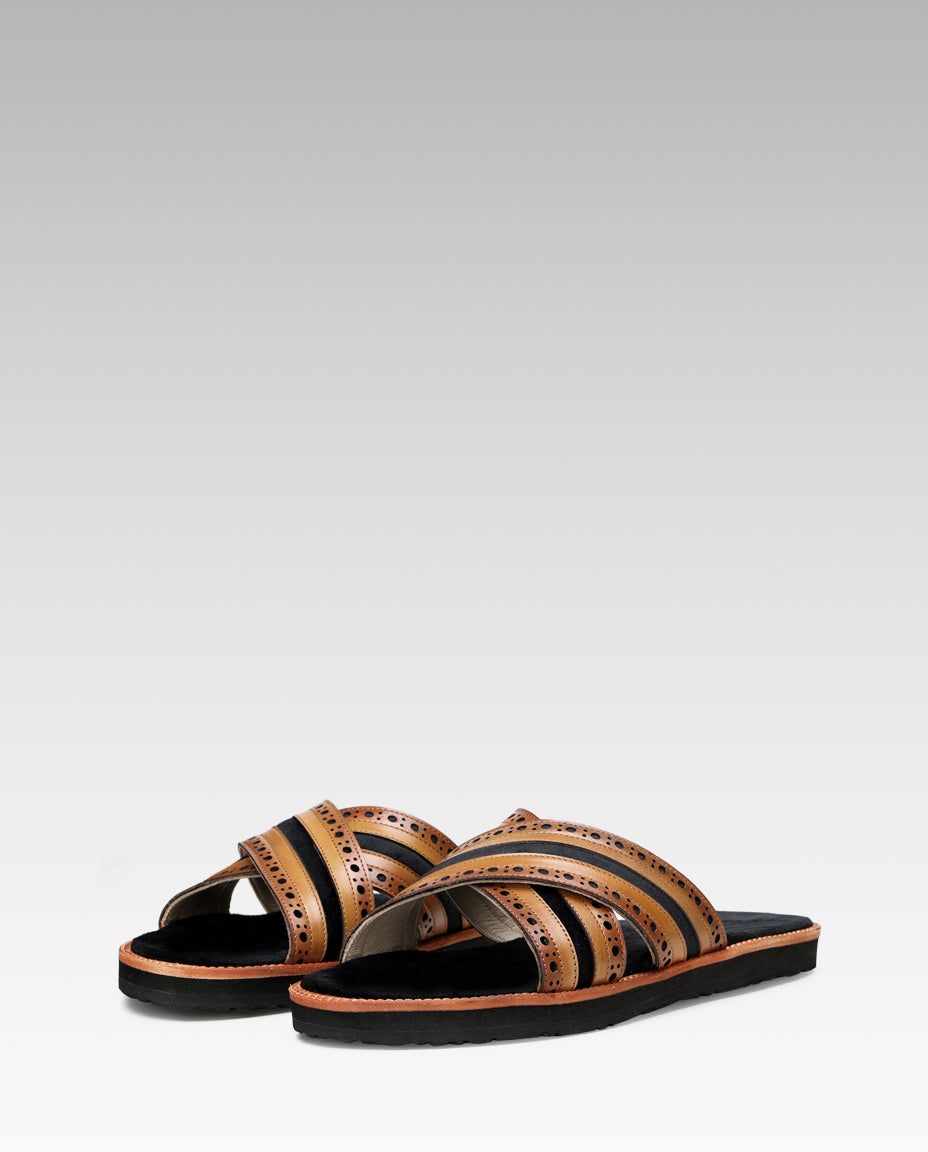 The Veneto Crossband Sliders in Tan-Black