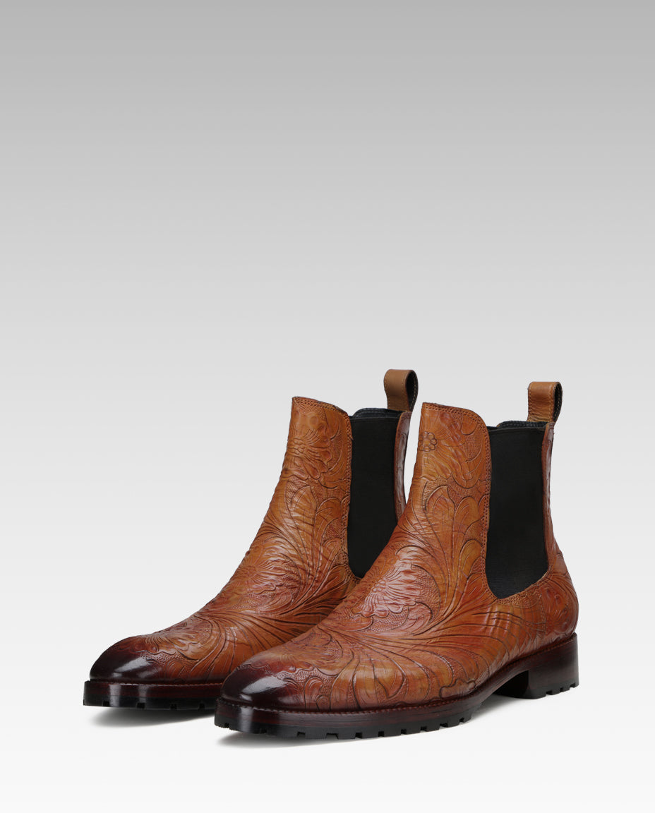Florentine Handtooled Chelsea Boot In Cognac