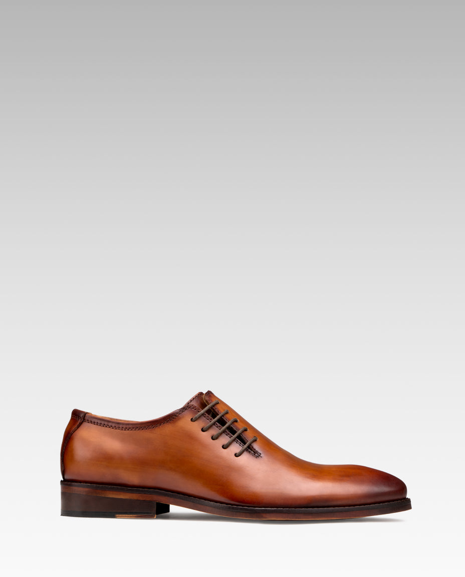 Side Lace-Up Wholecut Oxfords In Cognac