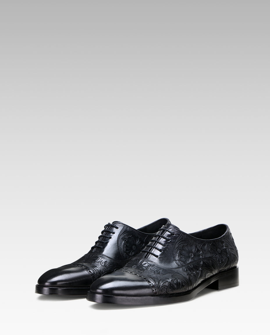 Florentine Handtooled Cap-Toe Oxford In Black