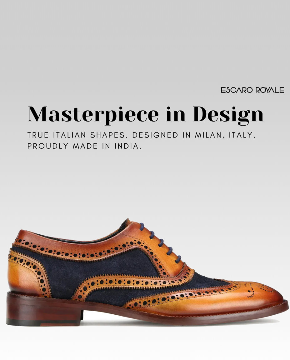 Tan-Blue Wingtip London Brogues