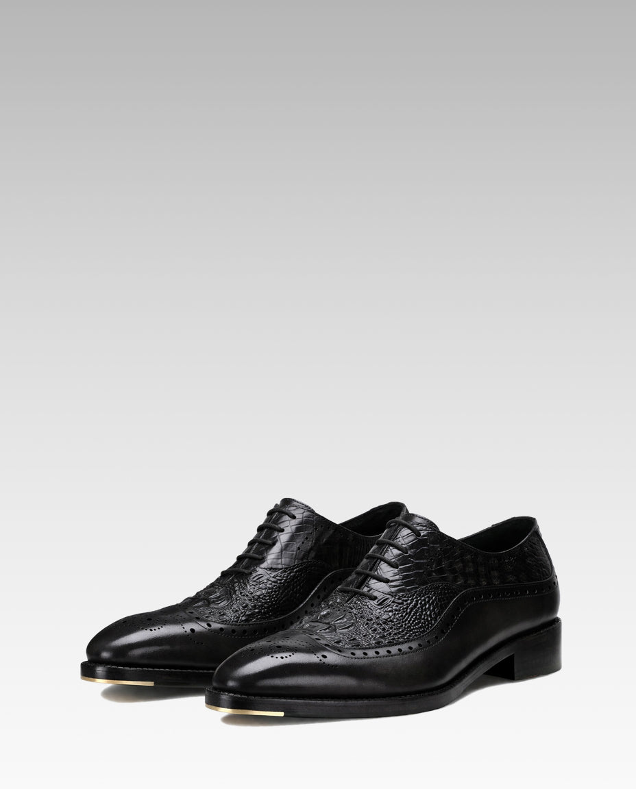 The Cabot Triple Textured Oxfords in Black with Metal Toe Plate Detail