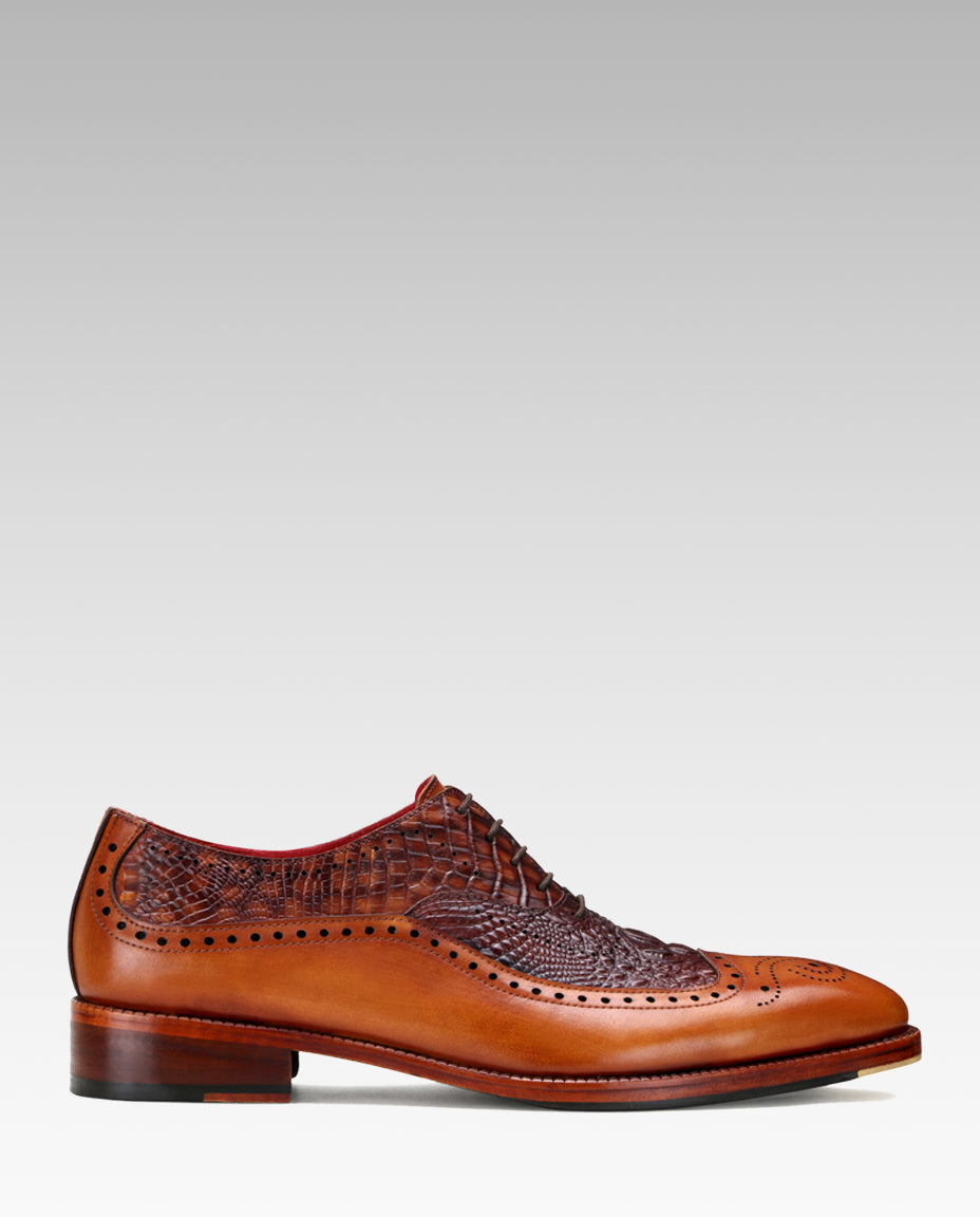 The Cabot Triple Textured Oxfords in Tan-Brown with Metal Toe Plate Detail