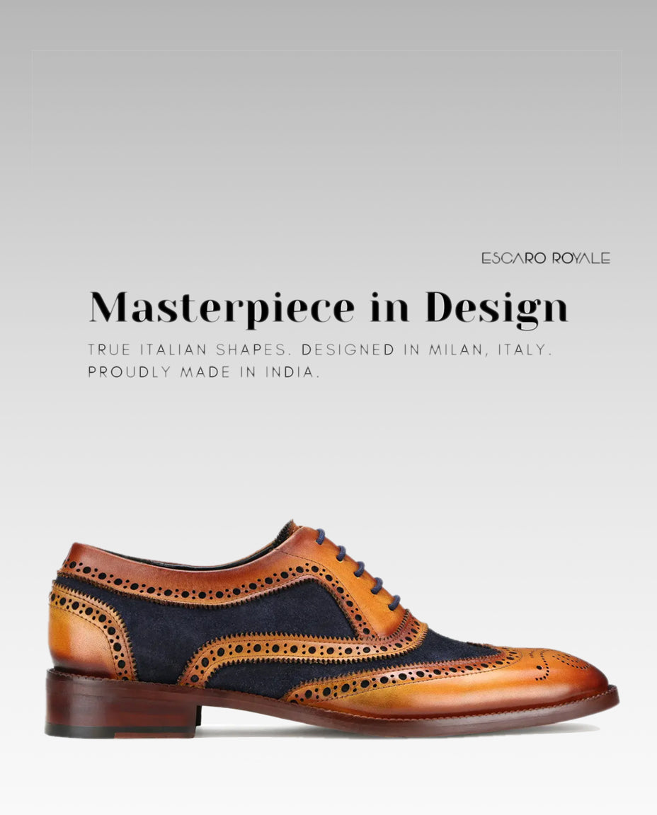 Tan-Blue Wingtip London Brogues