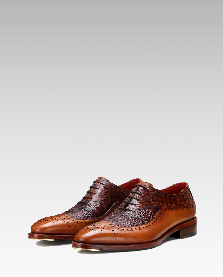 The Cabot Triple Textured Oxfords in Tan-Brown with Metal Toe Plate Detail