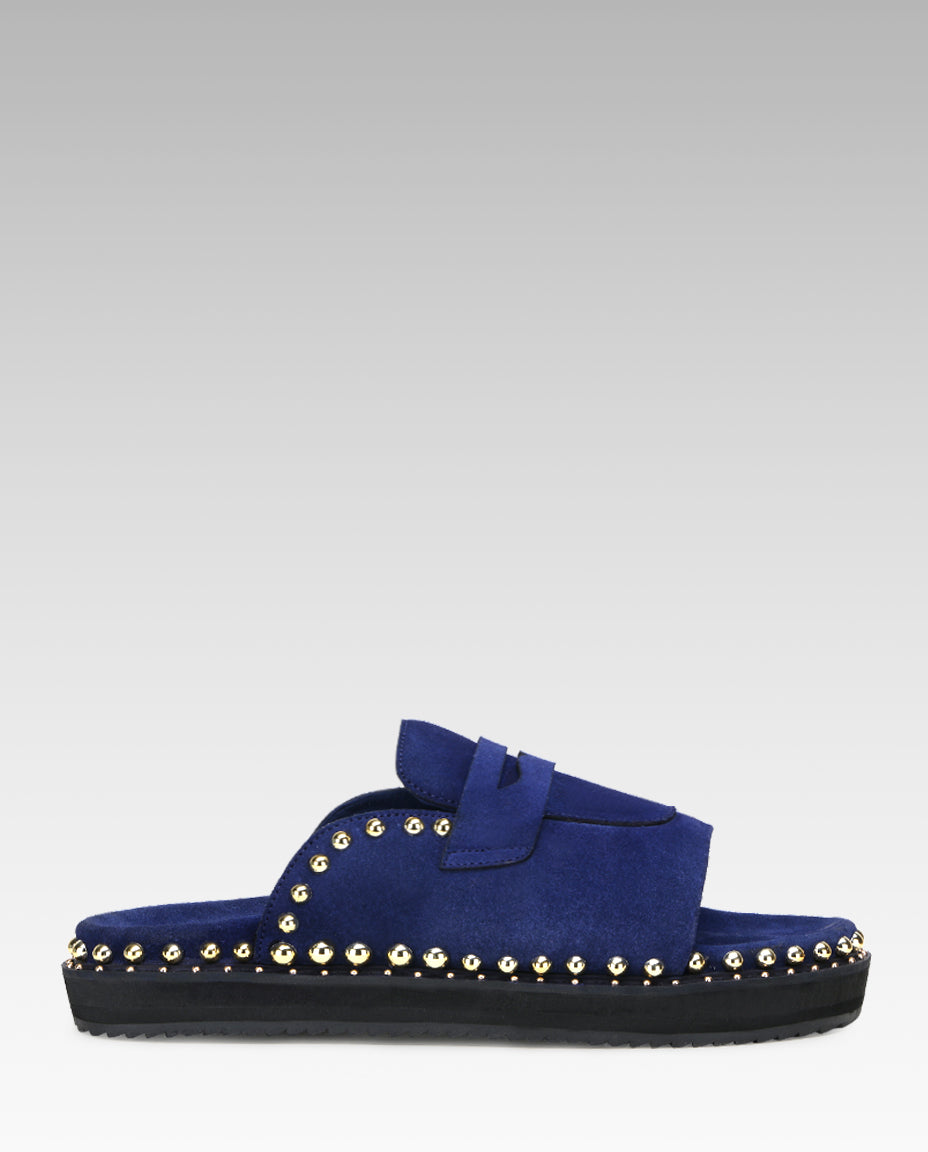 Milano Metal Studded Penny Sliders in Blue
