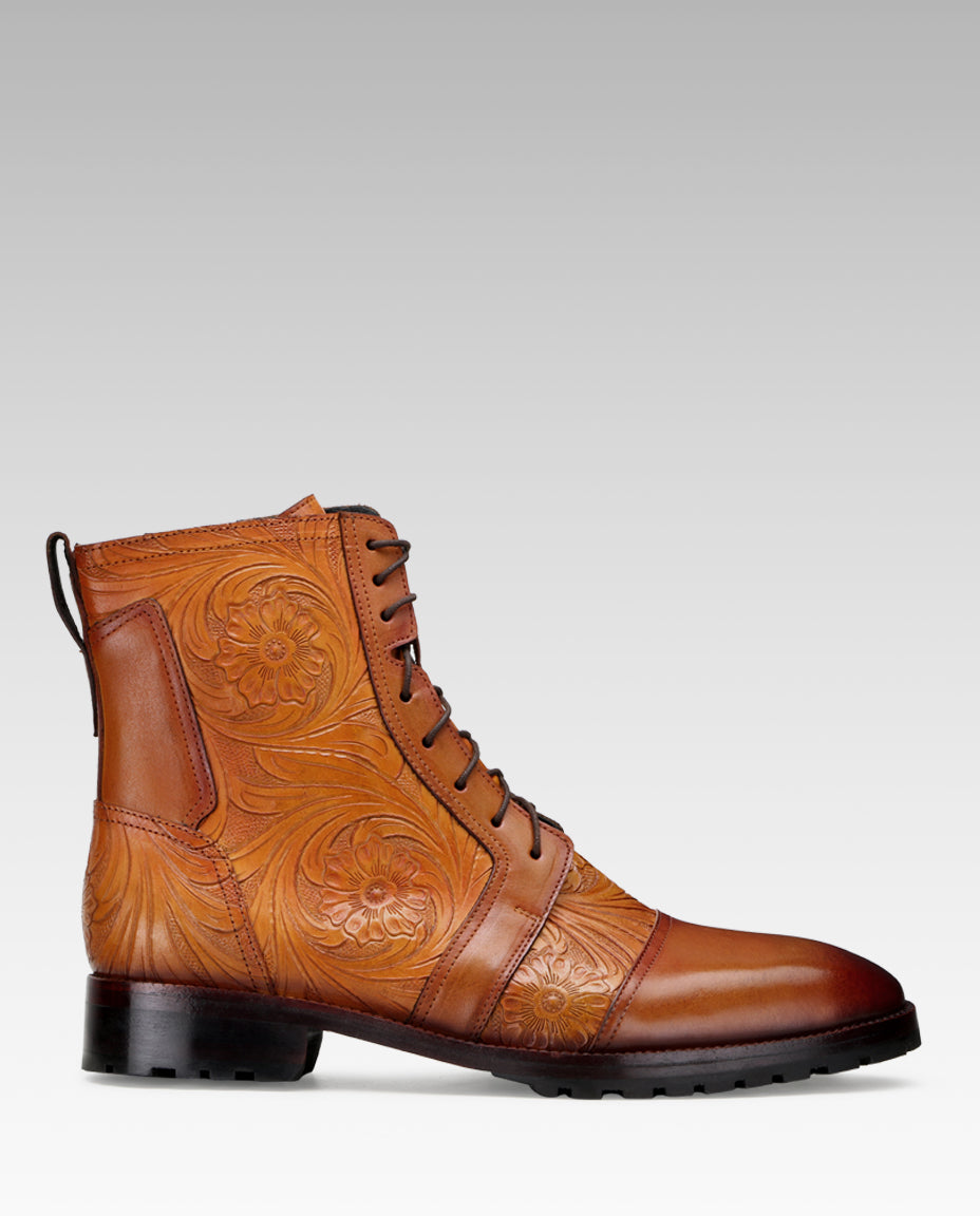 Florentine Handtooled Dress Boot In Tan