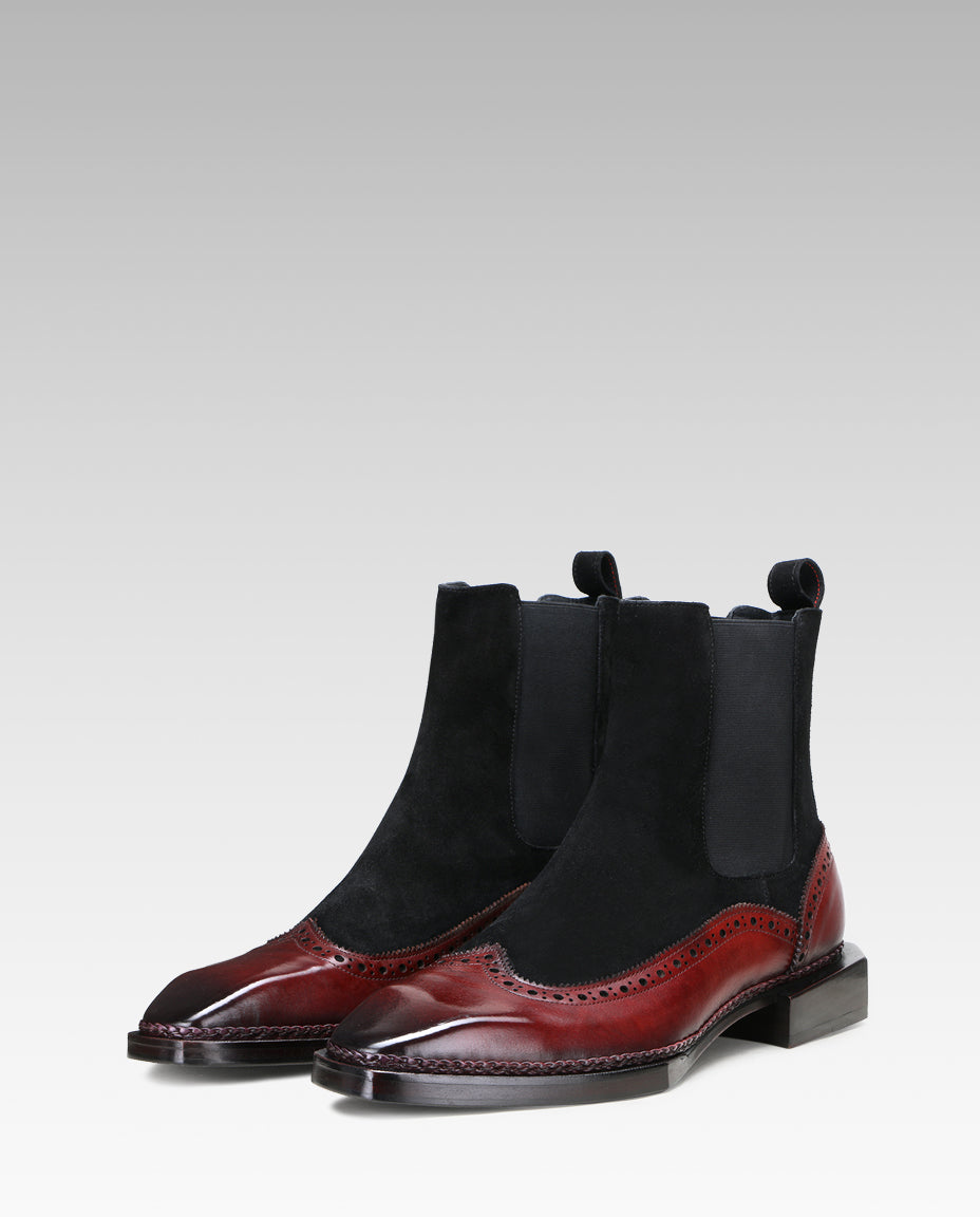 Northcrest Wingtip Chelsea Boots with Taper Toe in Wine