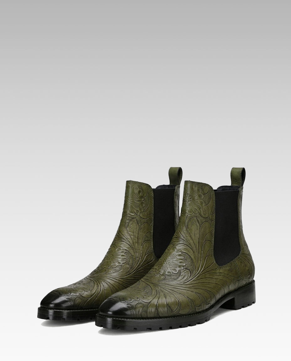 Florentine Handtooled Chelsea Boot in Olive