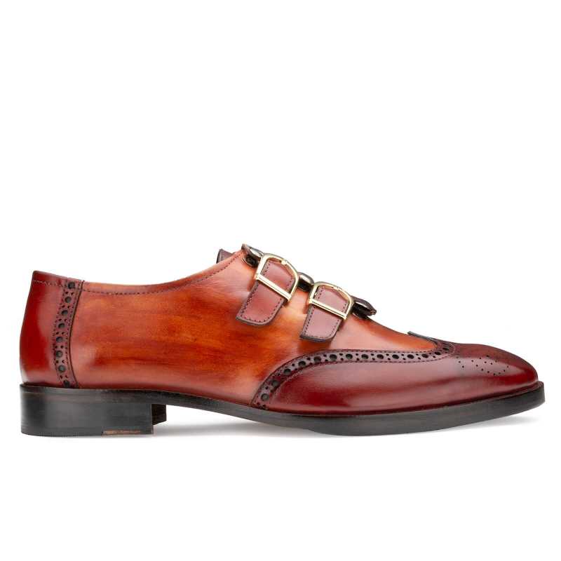 Tyler Wingtip Laceup Shoes with Dual Straps in Cognac