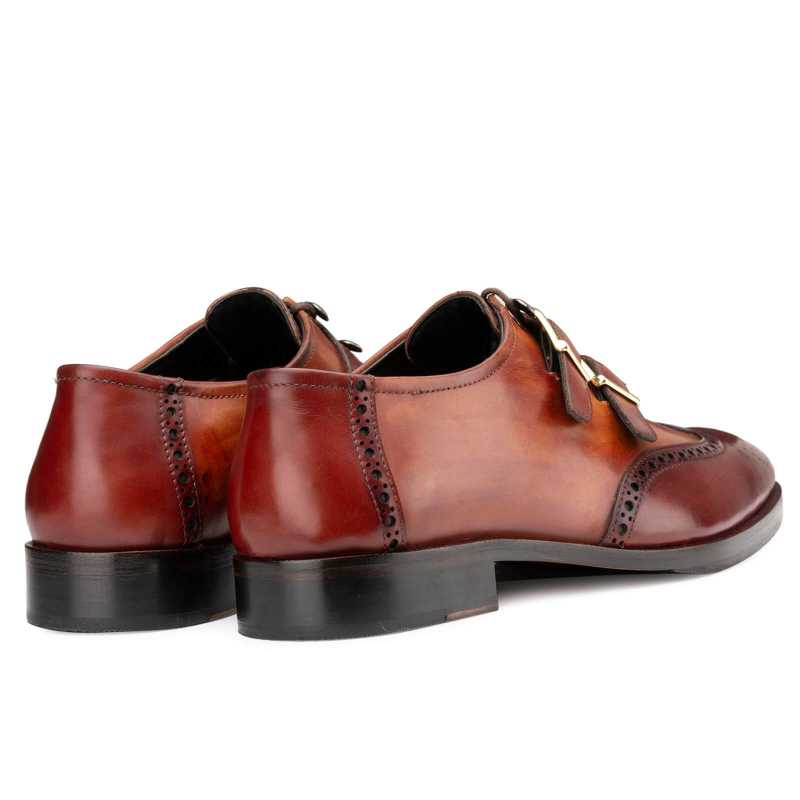 Tyler Wingtip Laceup Shoes with Dual Straps in Cognac