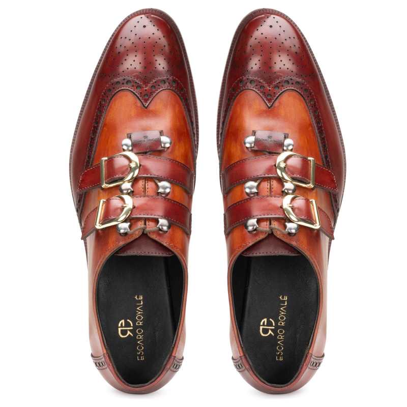 Tyler Wingtip Laceup Shoes with Dual Straps in Cognac