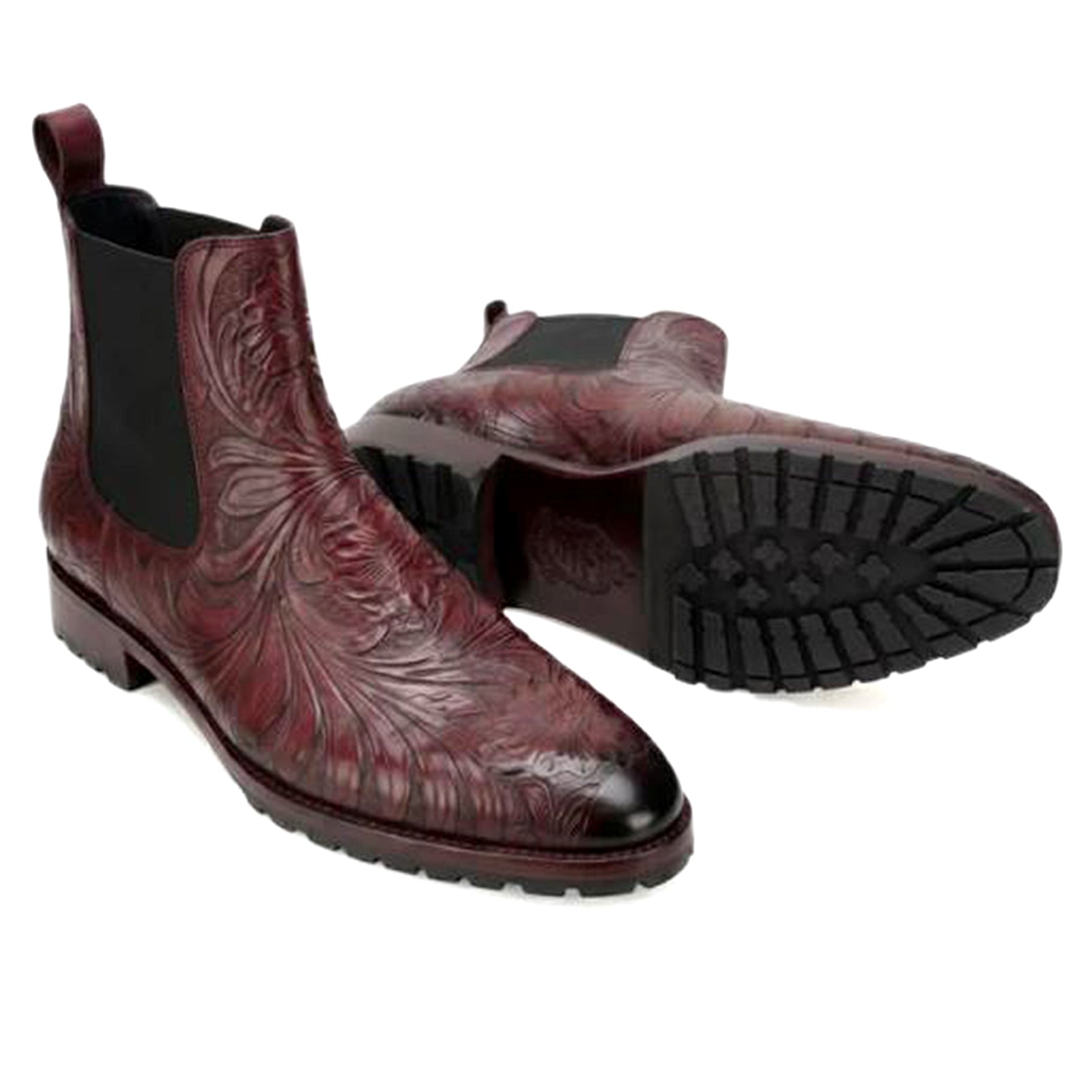Florentine Handtooled Chelsea Boot in Burgundy