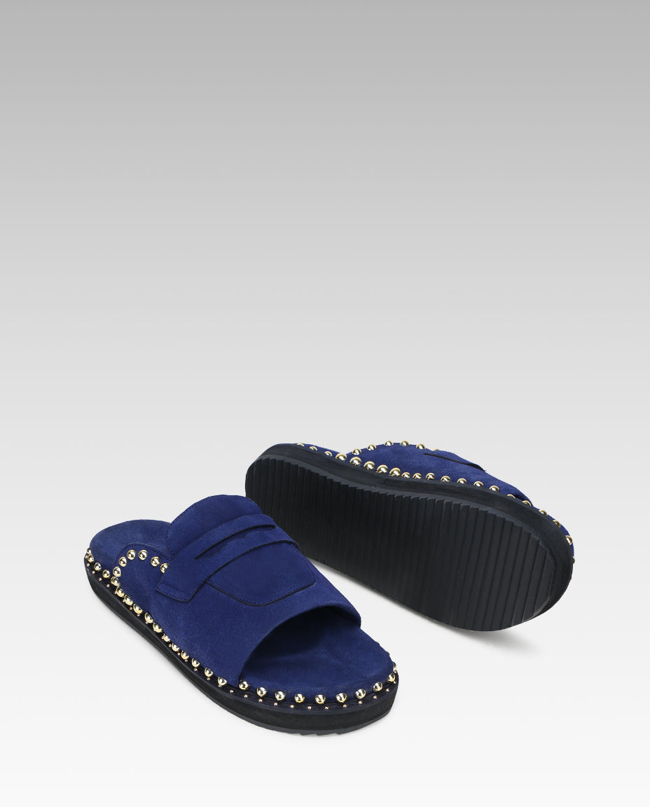 Milano Metal Studded Penny Sliders in Blue
