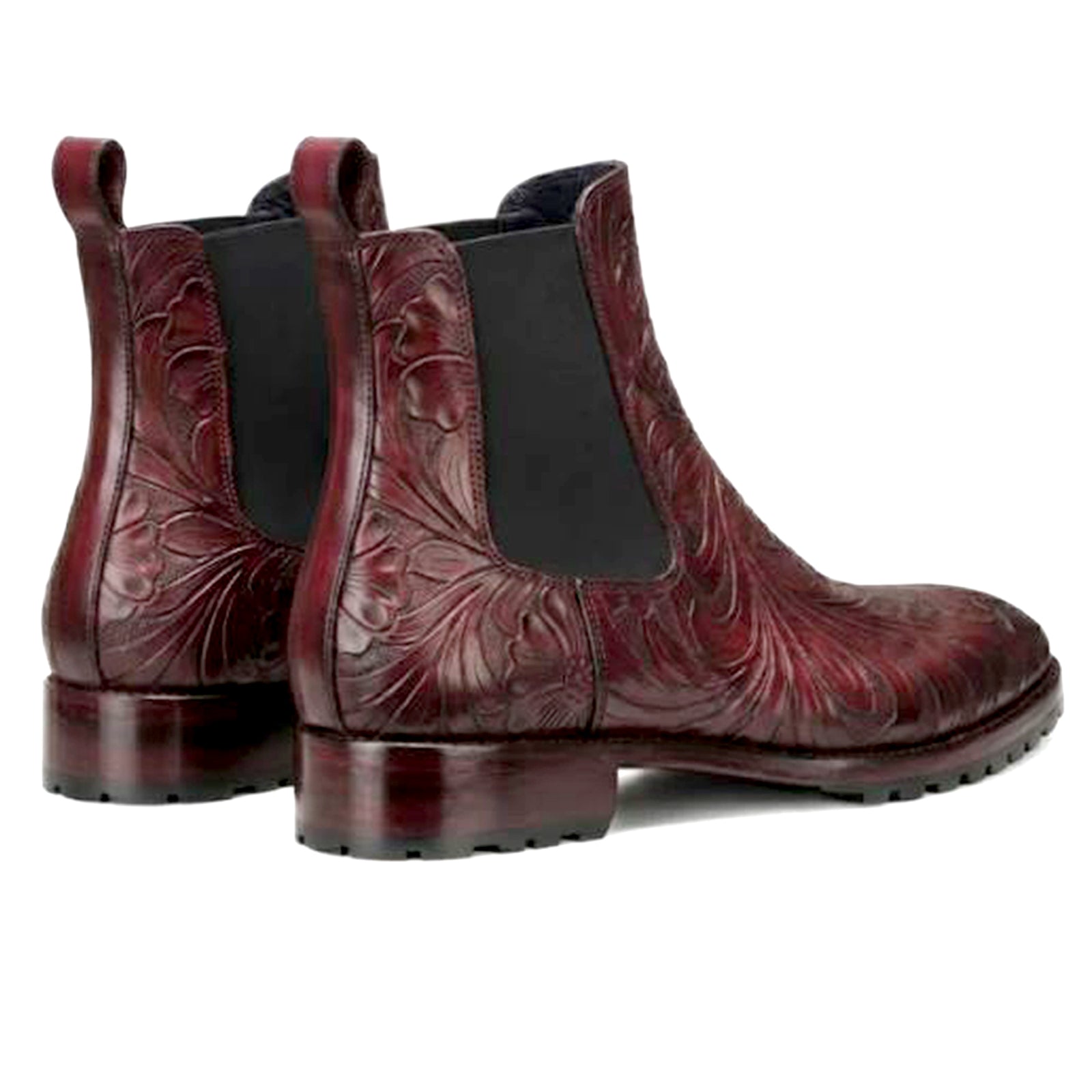Florentine Handtooled Chelsea Boot in Burgundy